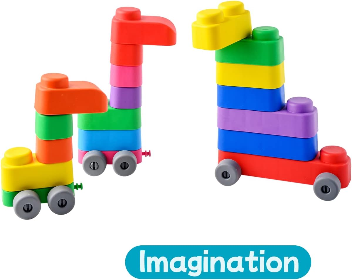 FarFarLand Multicolor Montessori Sorting & Stacking Toys 15 pcs + 12 wheels NEW