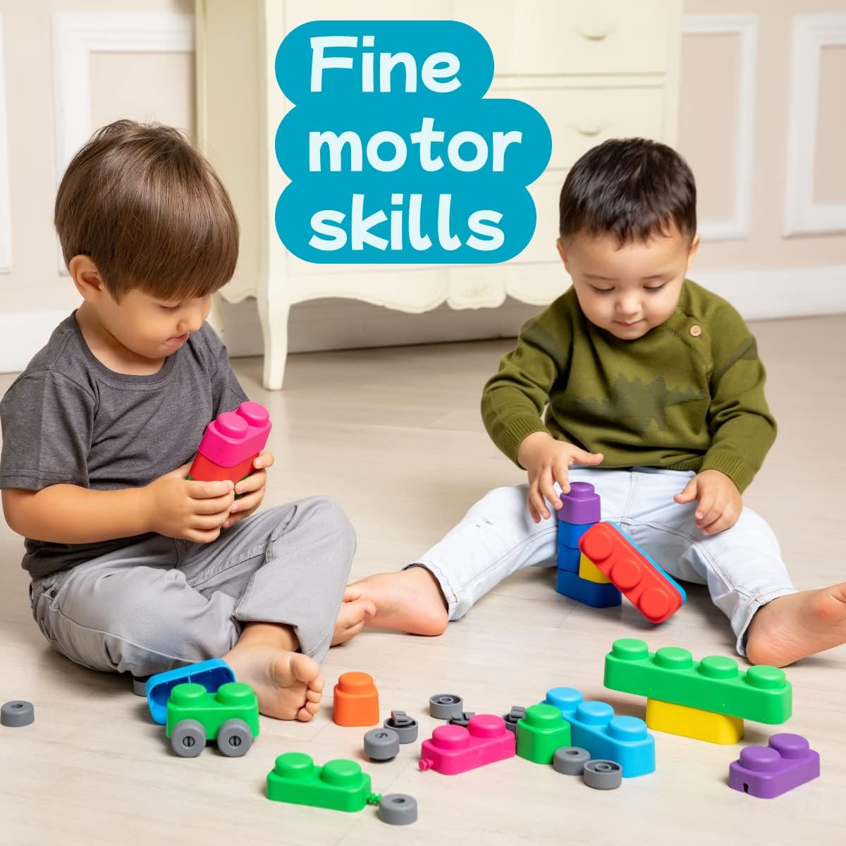 FarFarLand Multicolor Montessori Sorting & Stacking Toys 15 pcs + 12 wheels NEW