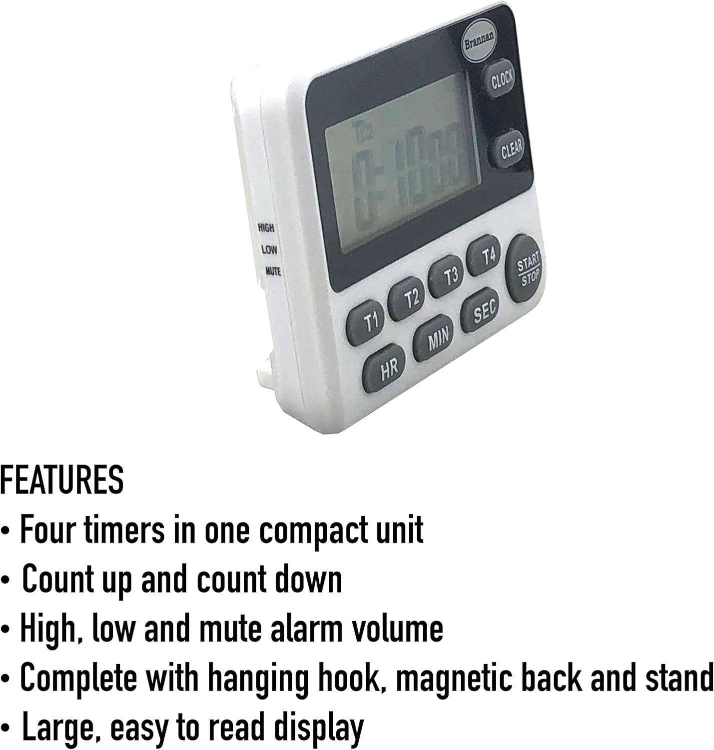 Brannan Digital Kitchen Timer White and Grey Countdown for Cooking Baking NEW