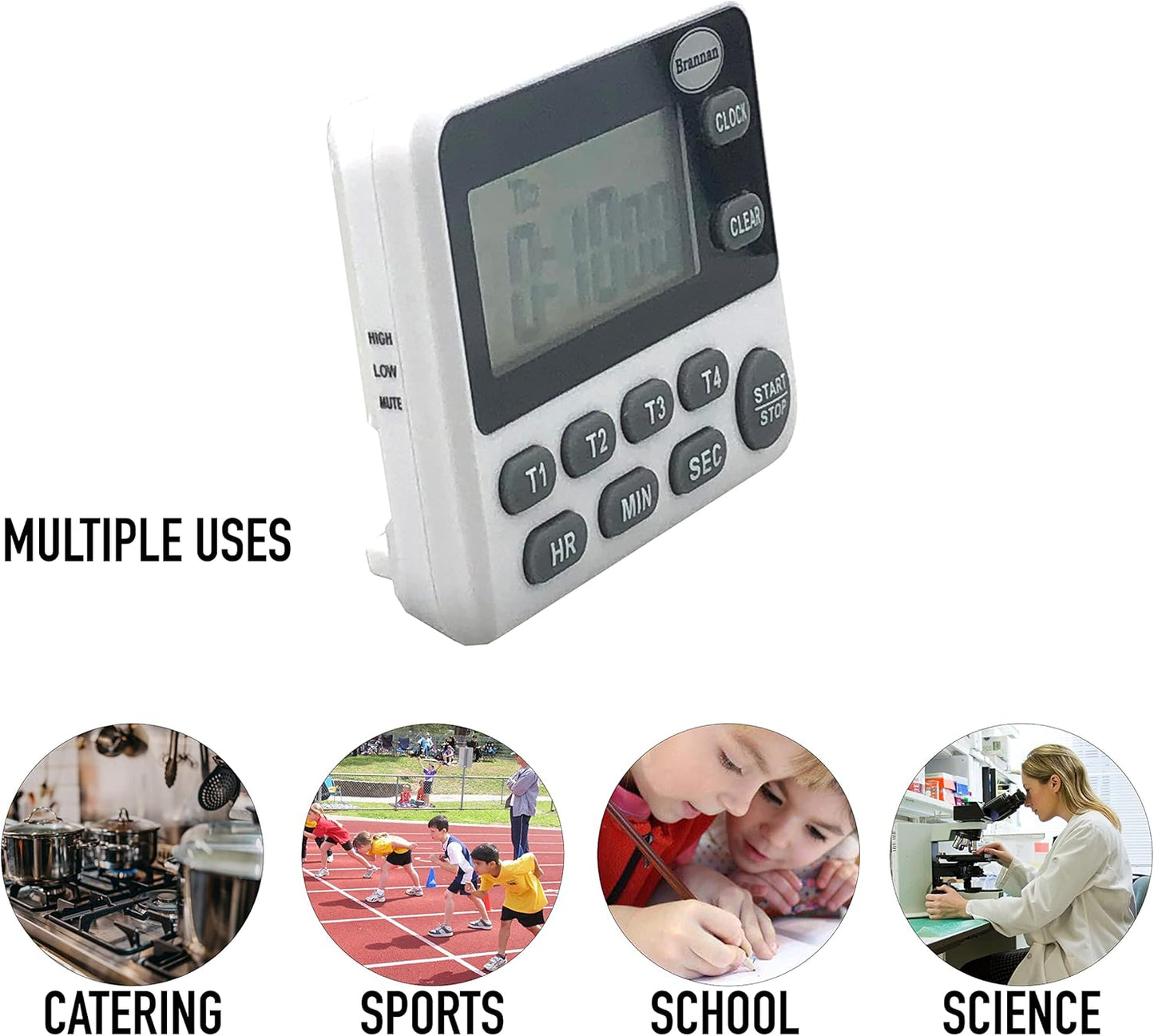 Brannan Digital Kitchen Timer White and Grey Countdown for Cooking Baking NEW