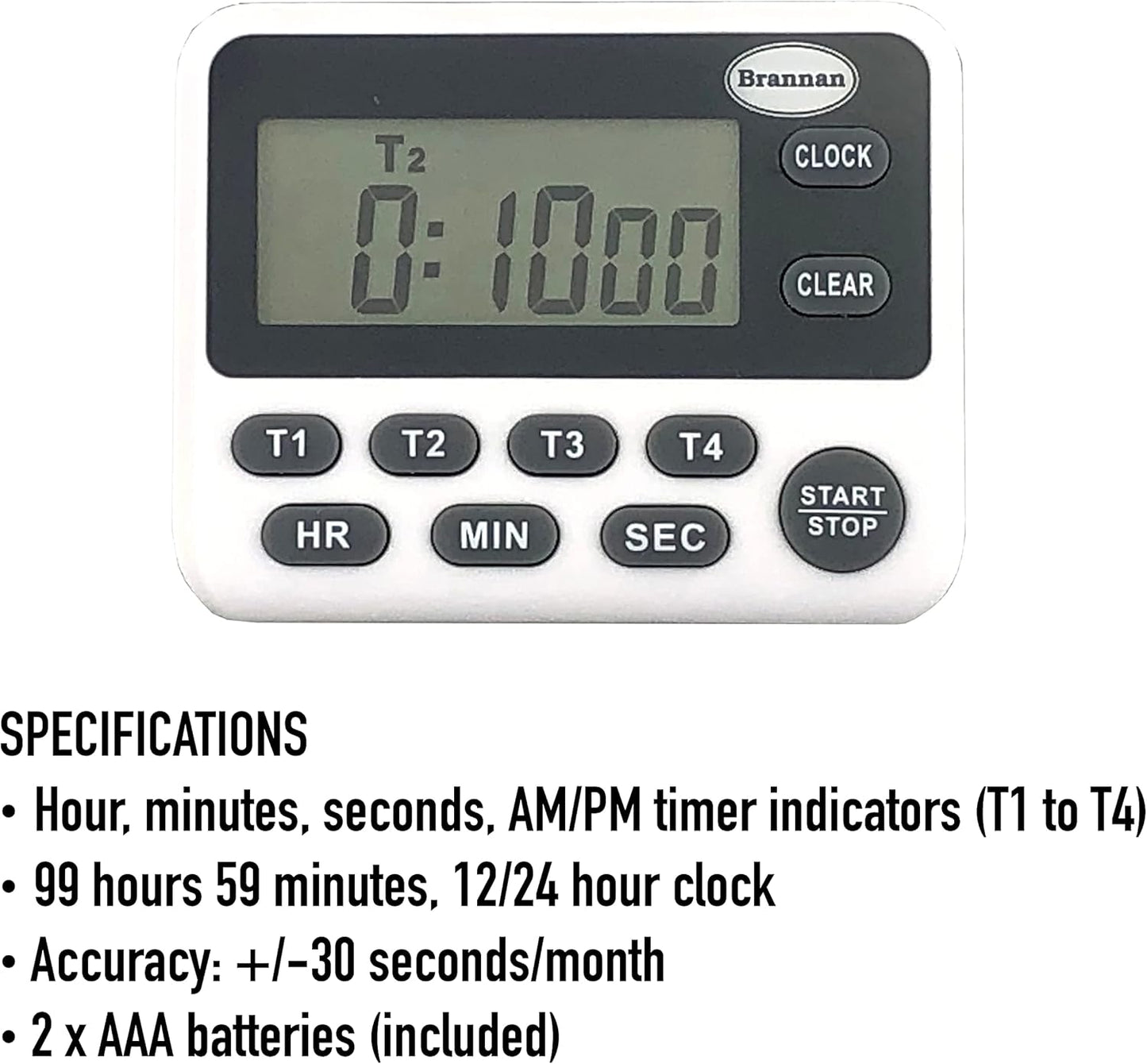 Brannan Digital Kitchen Timer White and Grey Countdown for Cooking Baking NEW
