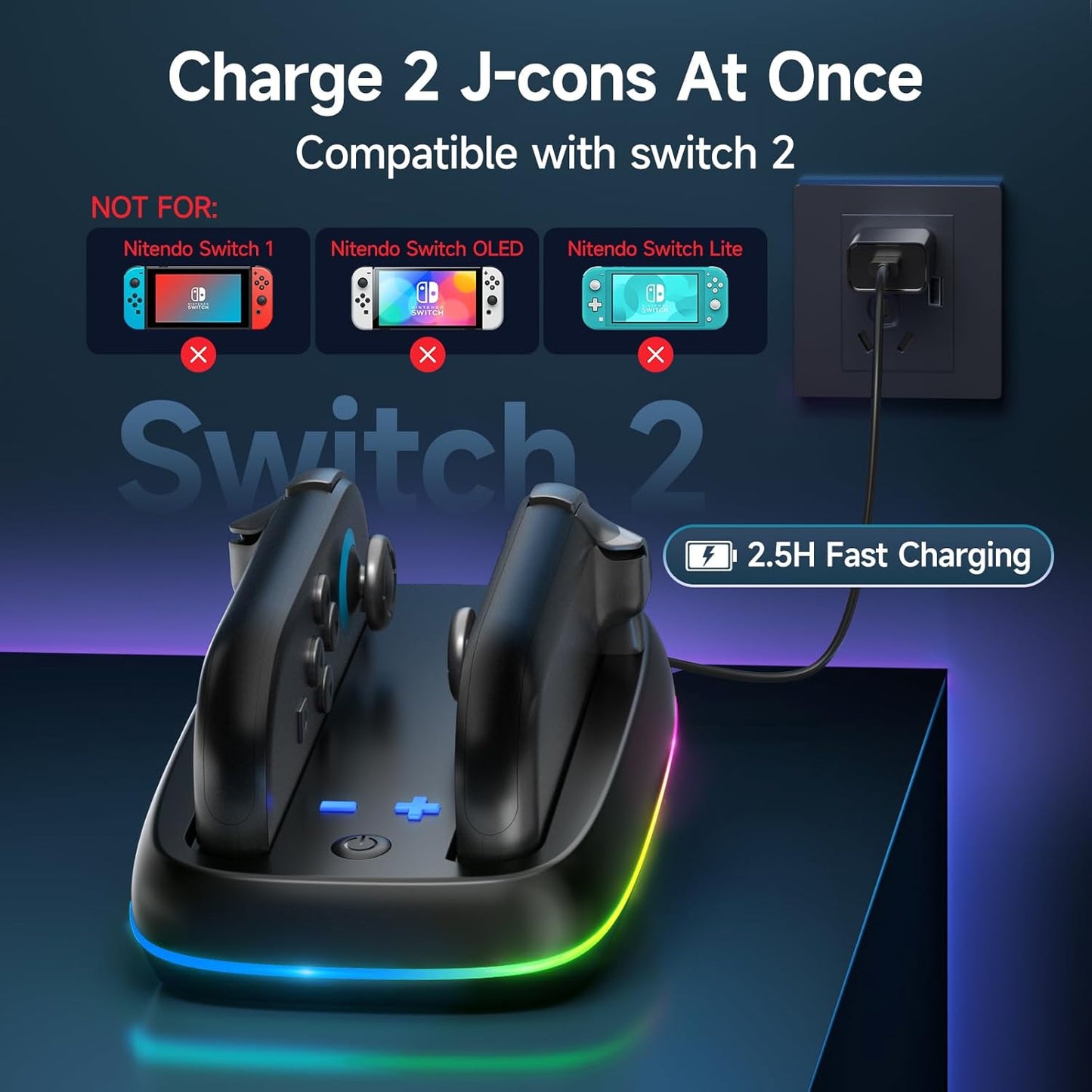 Nintendo Switch Joy-Con Charging Dock Station for 2 Black Controllers Size NEW