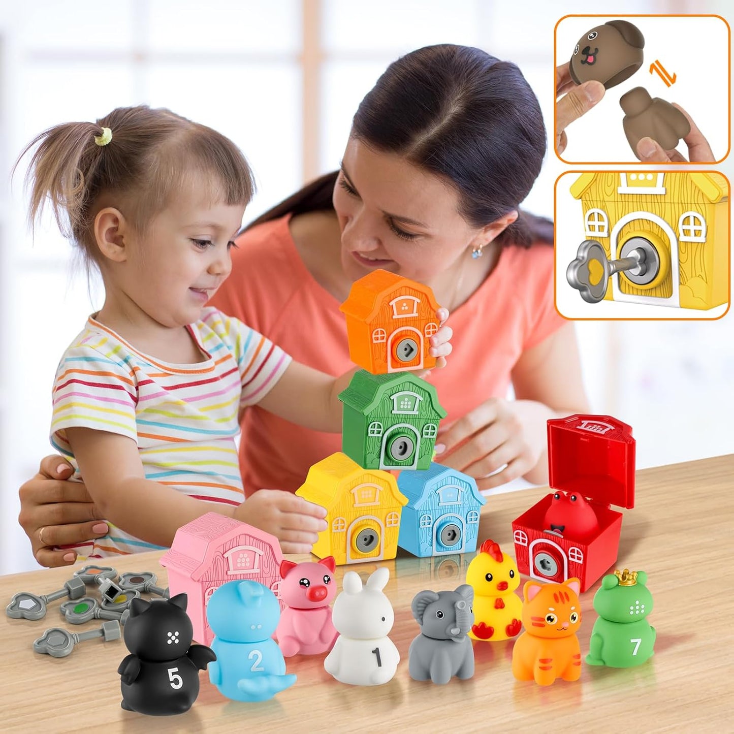 Montessori Farm Animals Sorting & Stacking Toys 10 Piece Multicoloured NEW