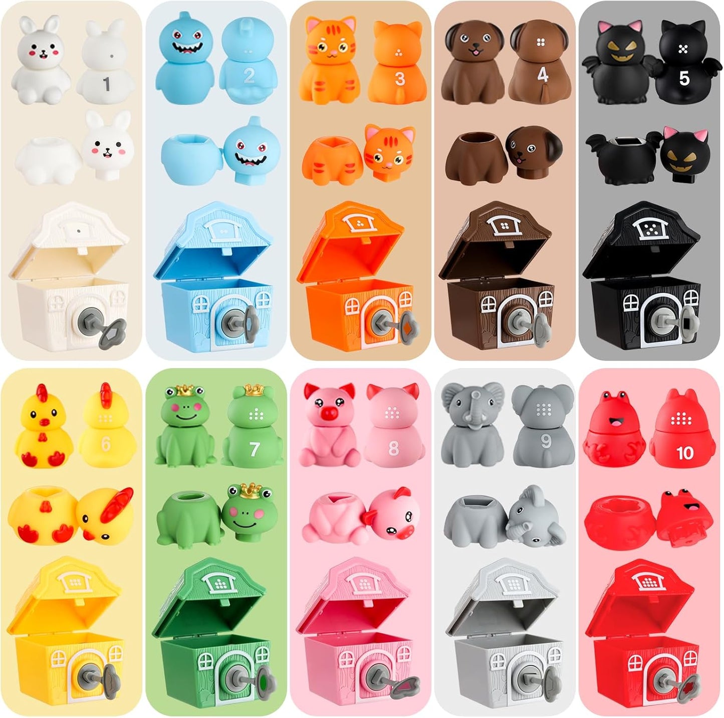 Montessori Farm Animals Sorting & Stacking Toys 10 Piece Multicoloured NEW