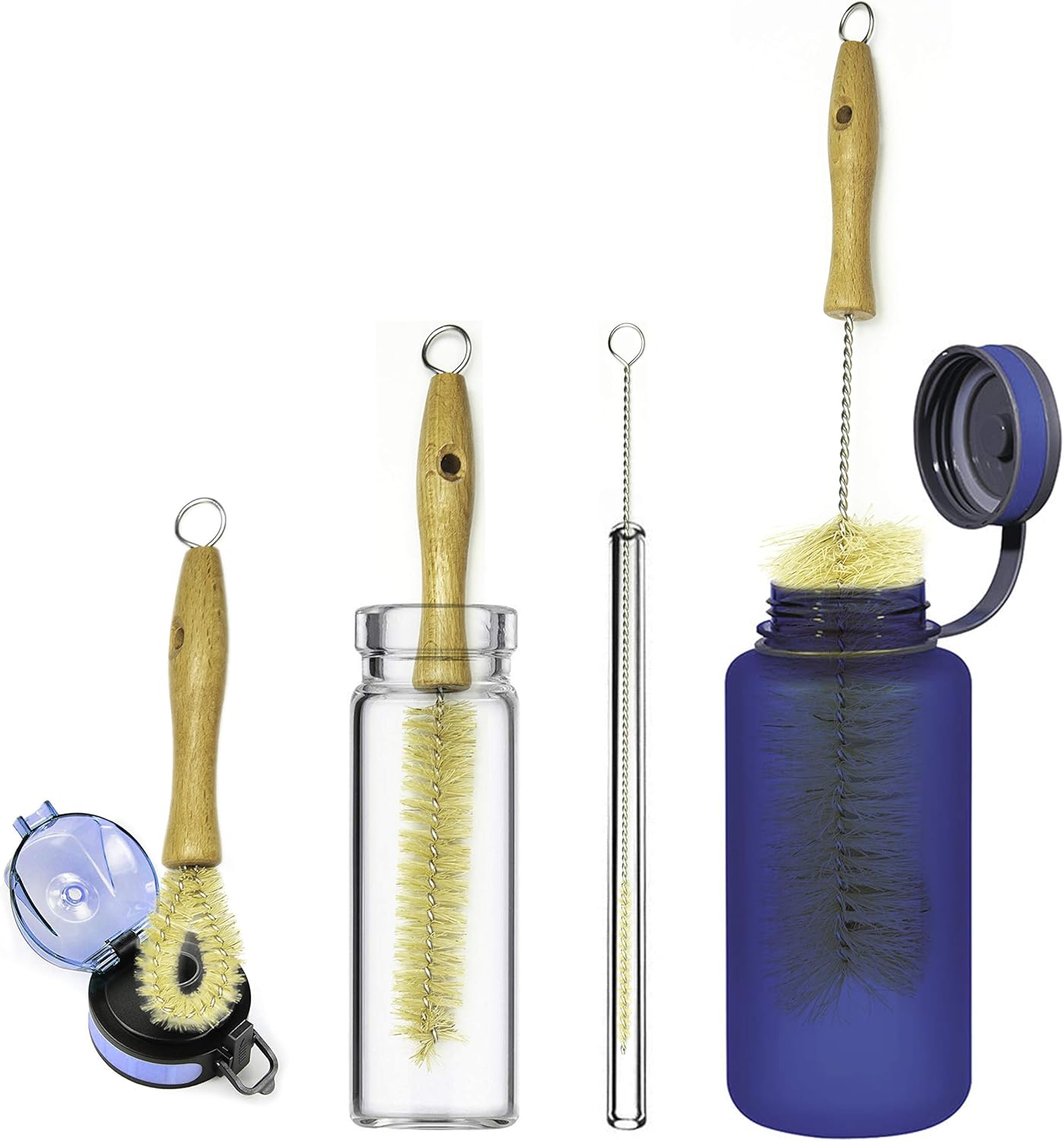 Gaia Guy Natural Bottle Brush and Reusable Straw Set with Sisal Bristles NEW