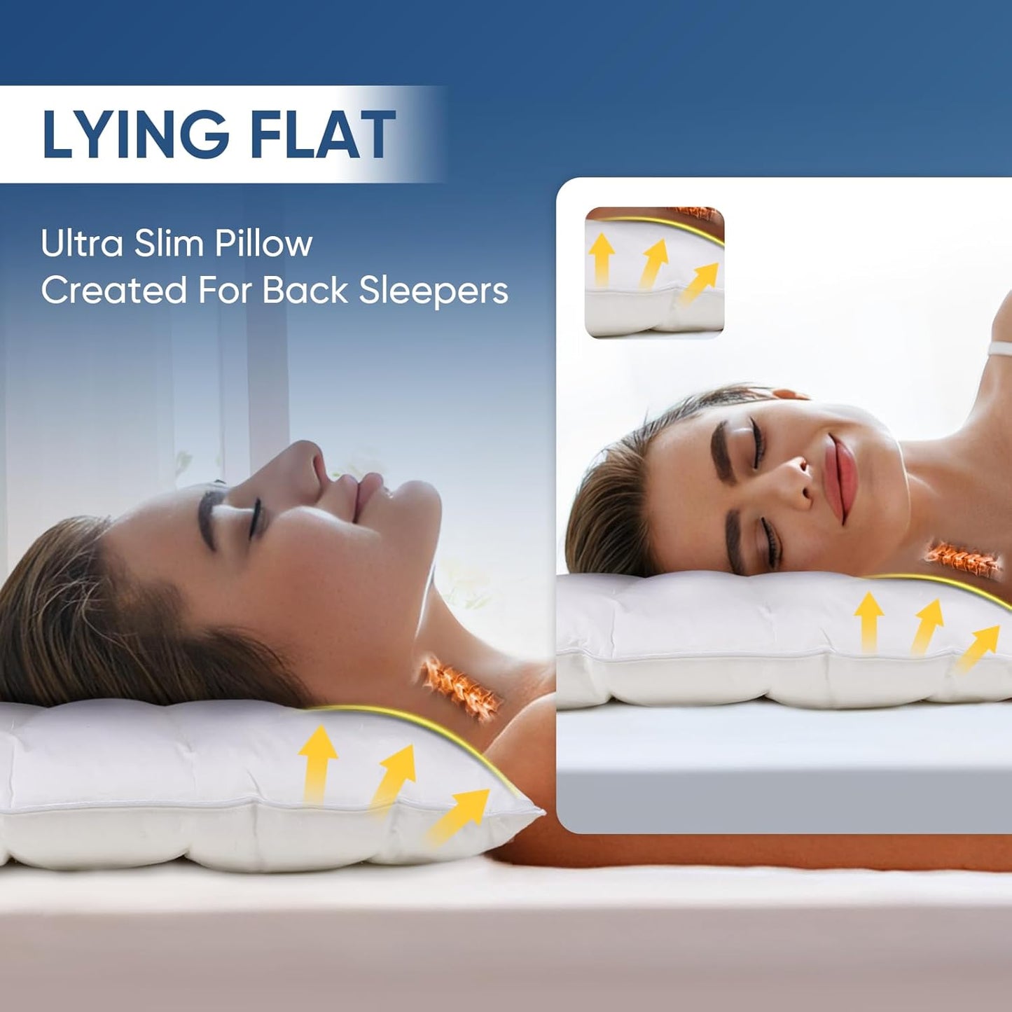 Ultra Flat Supportive Sleeping Pillows for Back & Side Sleepers, Standard DEMO