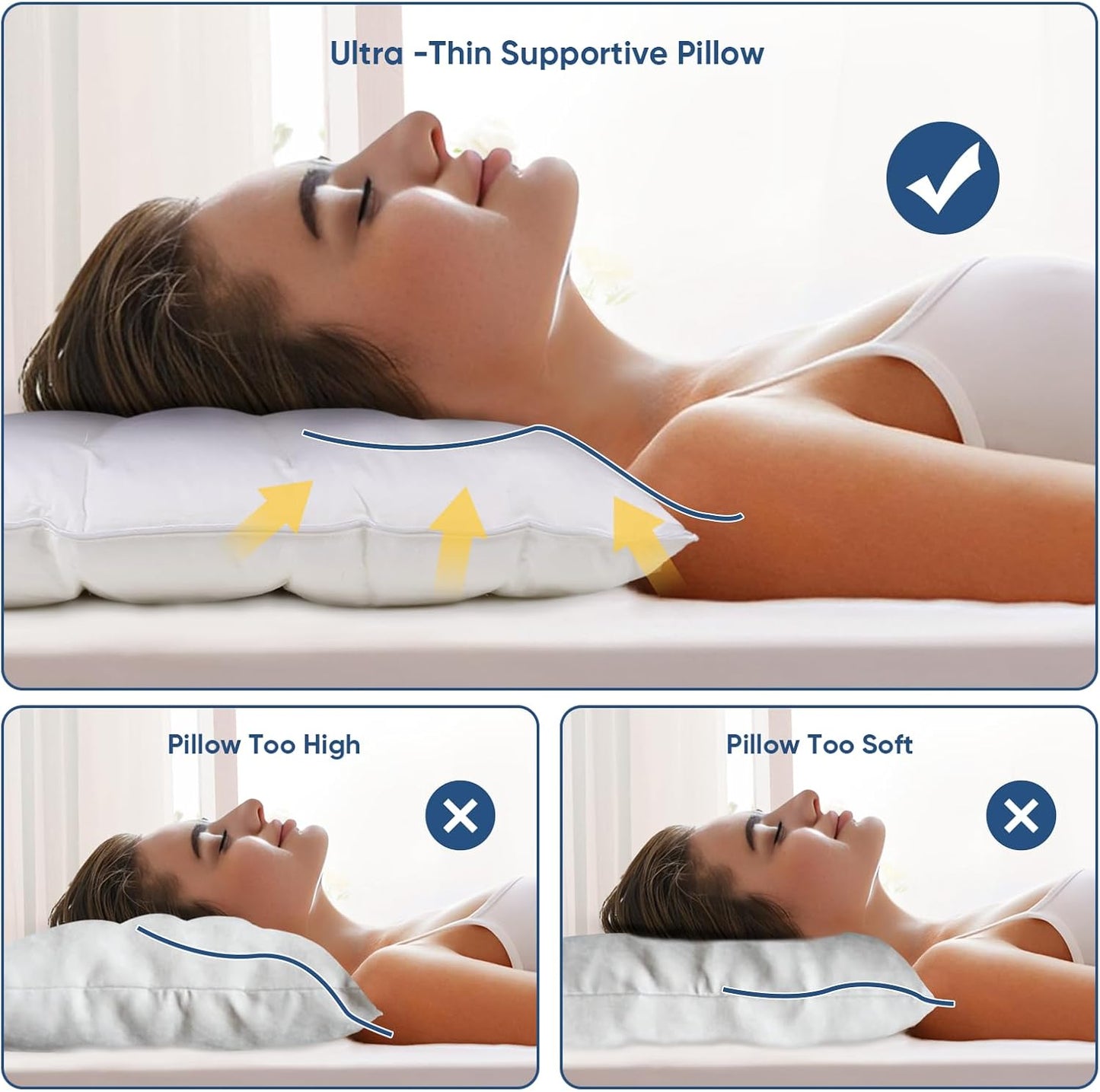Ultra Flat Supportive Sleeping Pillows for Back & Side Sleepers, Standard DEMO