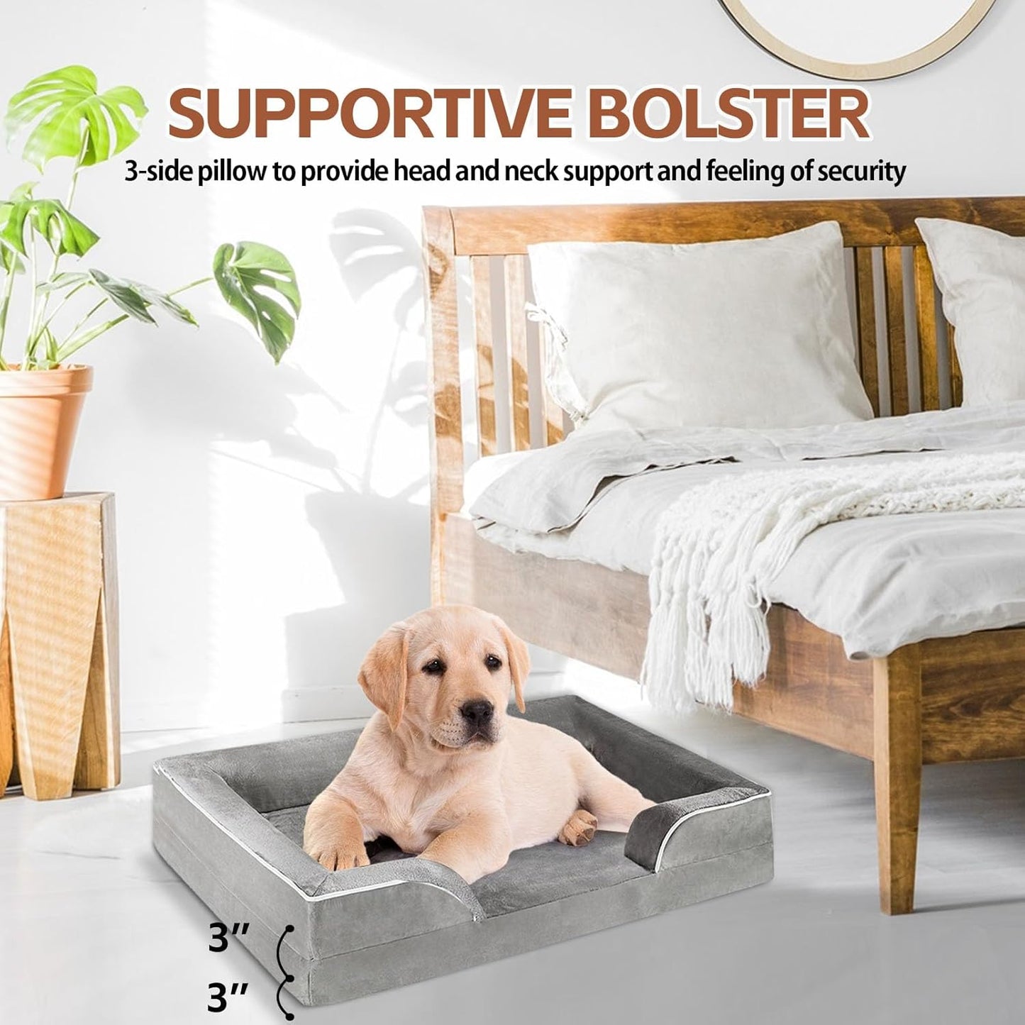 AUSCAT Orthopedic Beds Dog Bed Memory Foam Waterproof Gray Size 60x45x15 cm