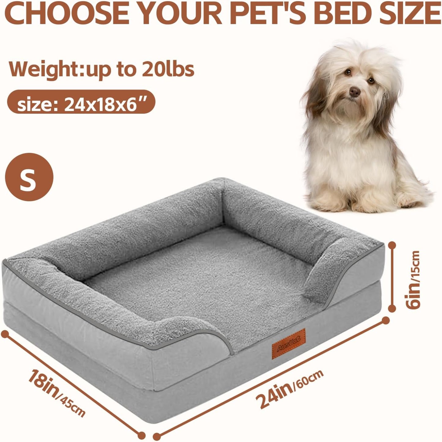 AUSCAT Orthopedic Beds Dog Bed Memory Foam Waterproof Gray Size 60x45x15 cm