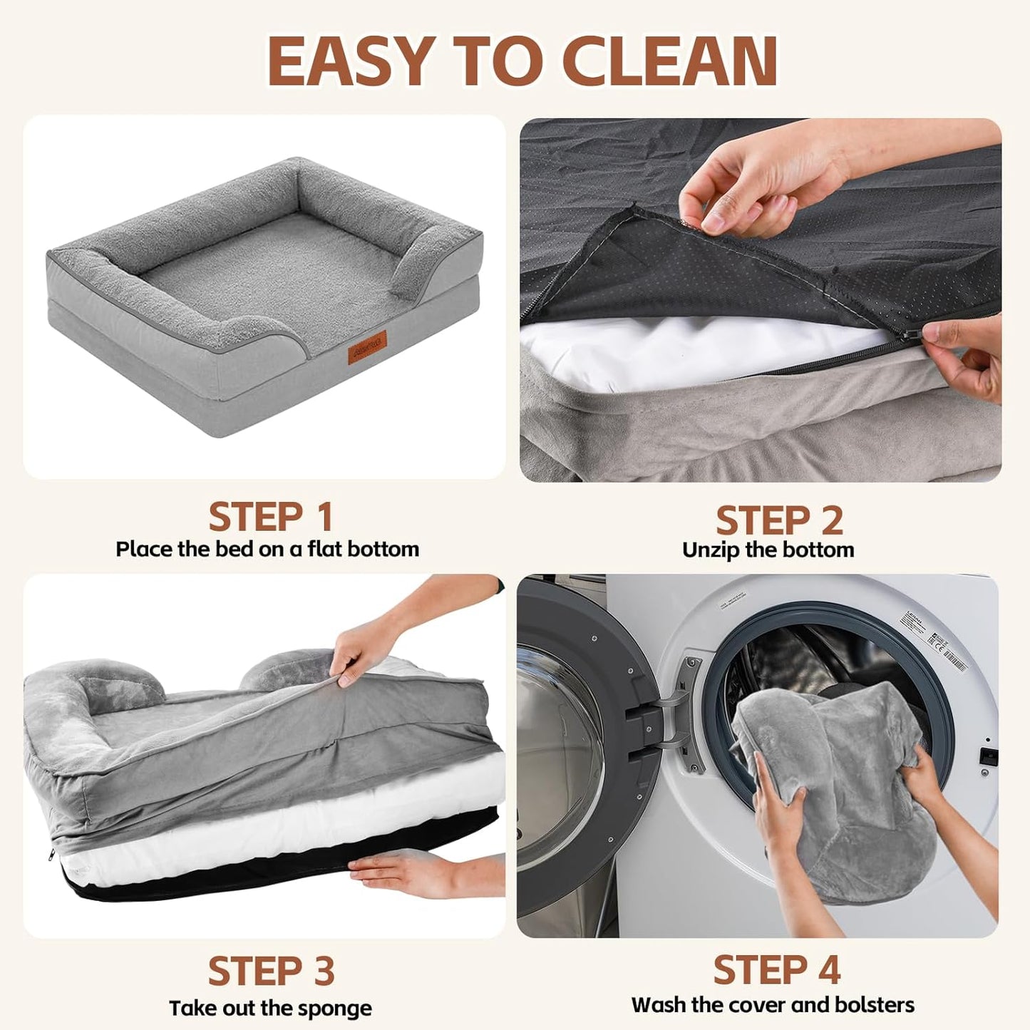 AUSCAT Orthopedic Beds Dog Bed Memory Foam Waterproof Gray Size 60x45x15 cm