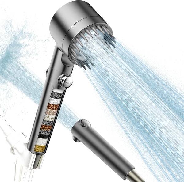 Shower Head with Scalp Massager Shampoo Brush for Hair & Skin Care Grey DEMO