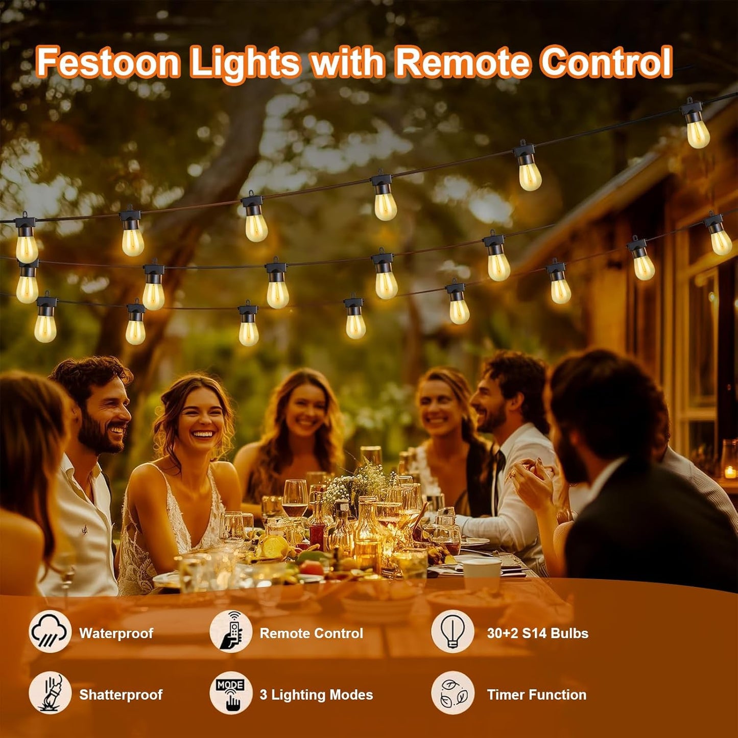 30m Dimmable Outdoor String Lights - Black Patio Lighting for Backyard, DEMO