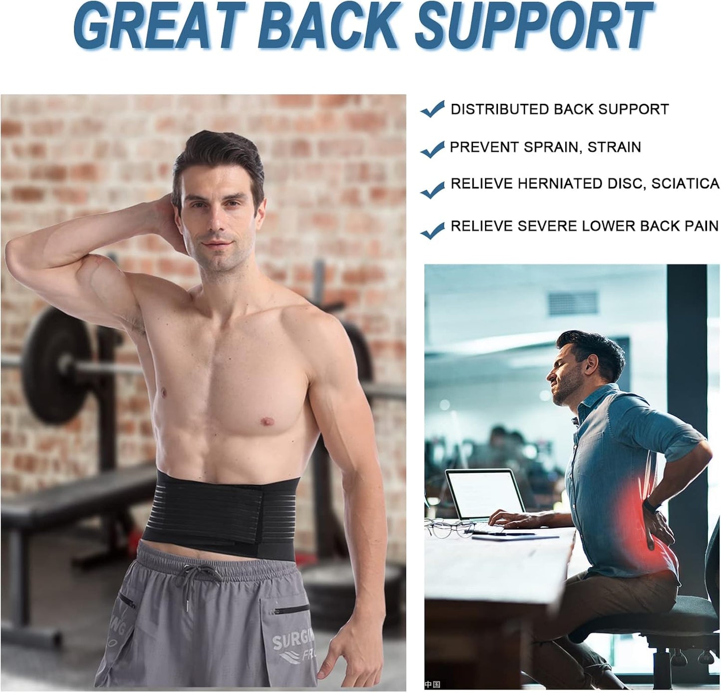Paskyee Back Brace for Lower Pain Relief Lumbar Support Neoprene Blend Size NEW