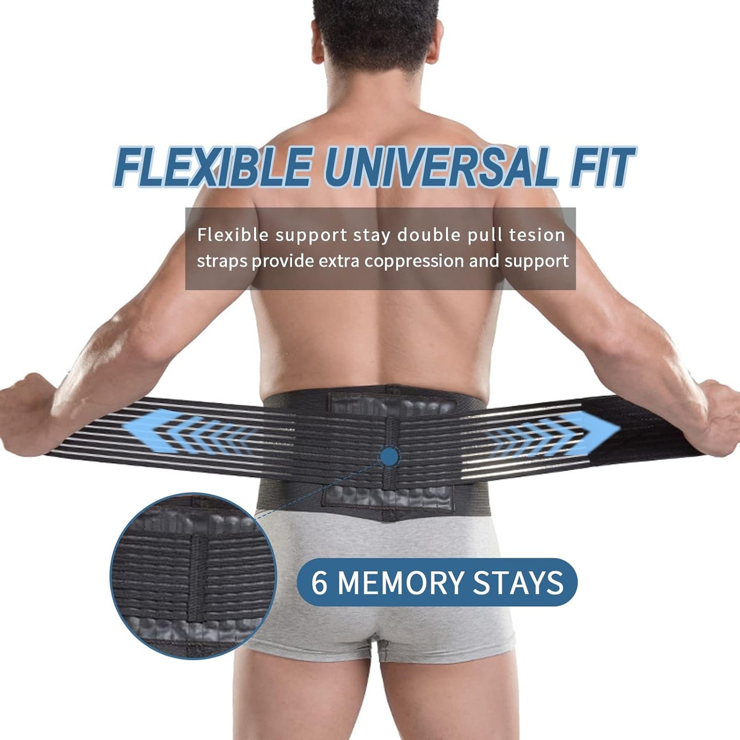 Paskyee Back Brace for Lower Pain Relief Lumbar Support Neoprene Blend Size NEW