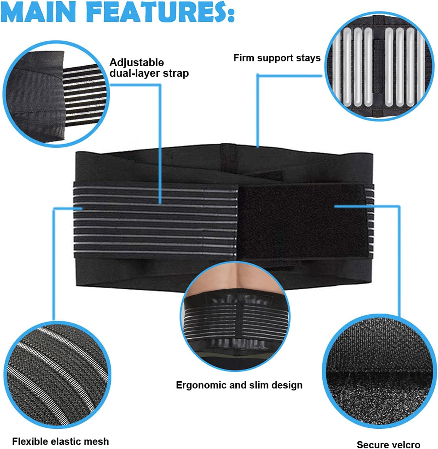 Paskyee Back Brace for Lower Pain Relief Lumbar Support Neoprene Blend Size NEW