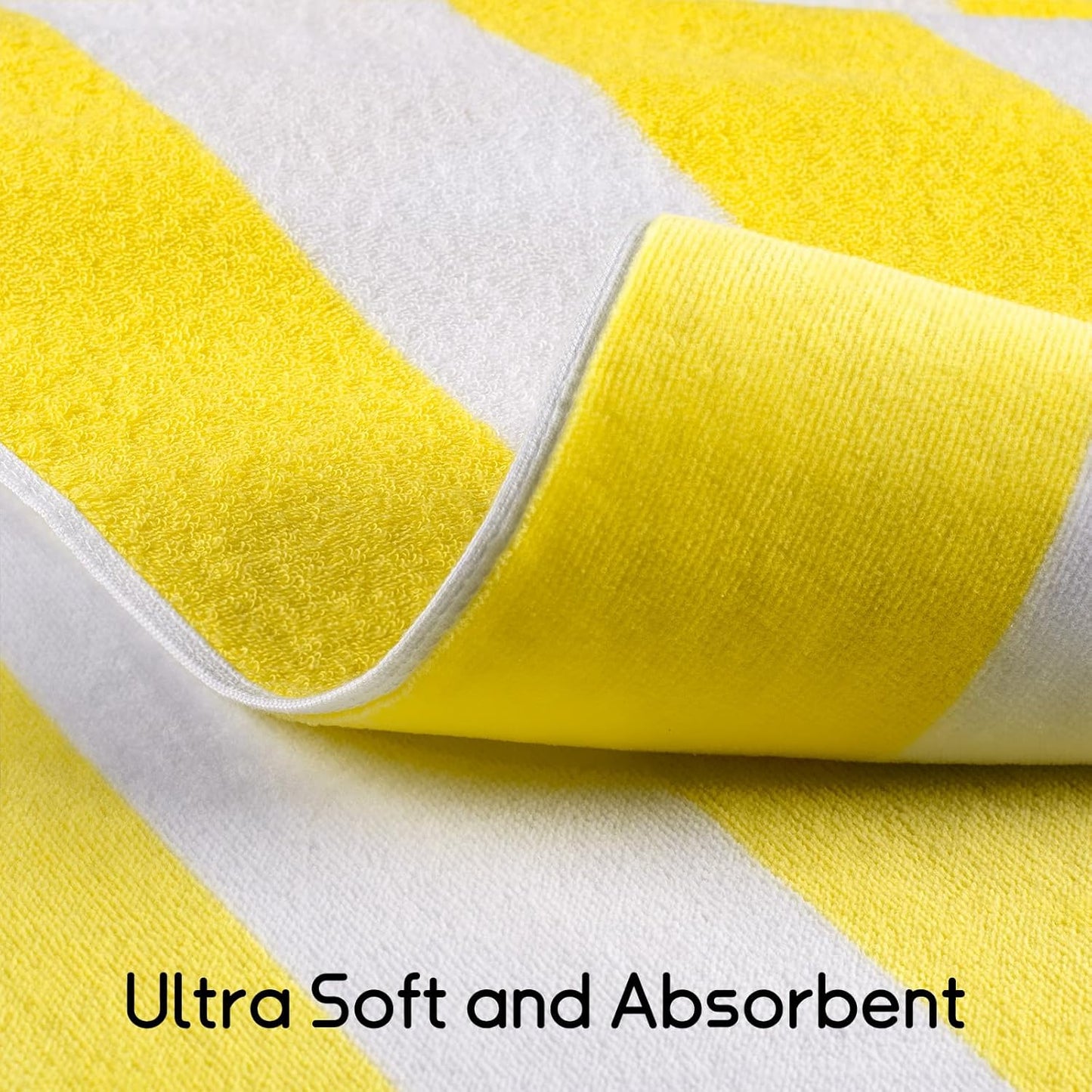 Ouxiaobai Oversized Beach Towel Soft Velour Striped Yellow Size 90 x 180cm NEW