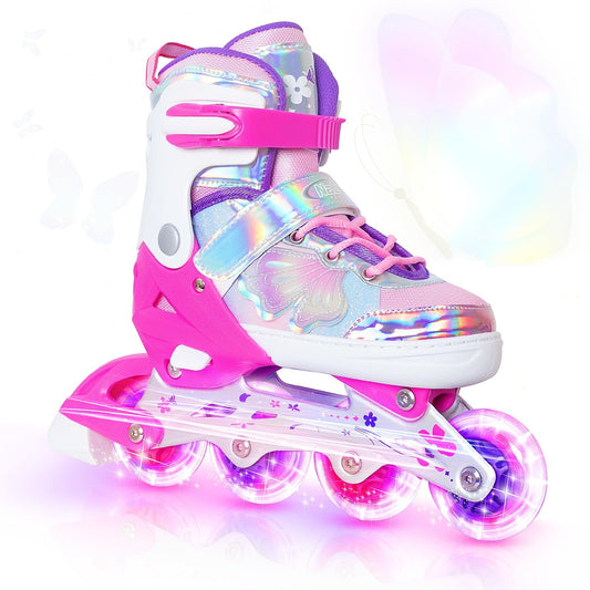 Nattork Kids Inline Skates Adjustable Butterfly & Flower Rose Large(5-8US) NEW