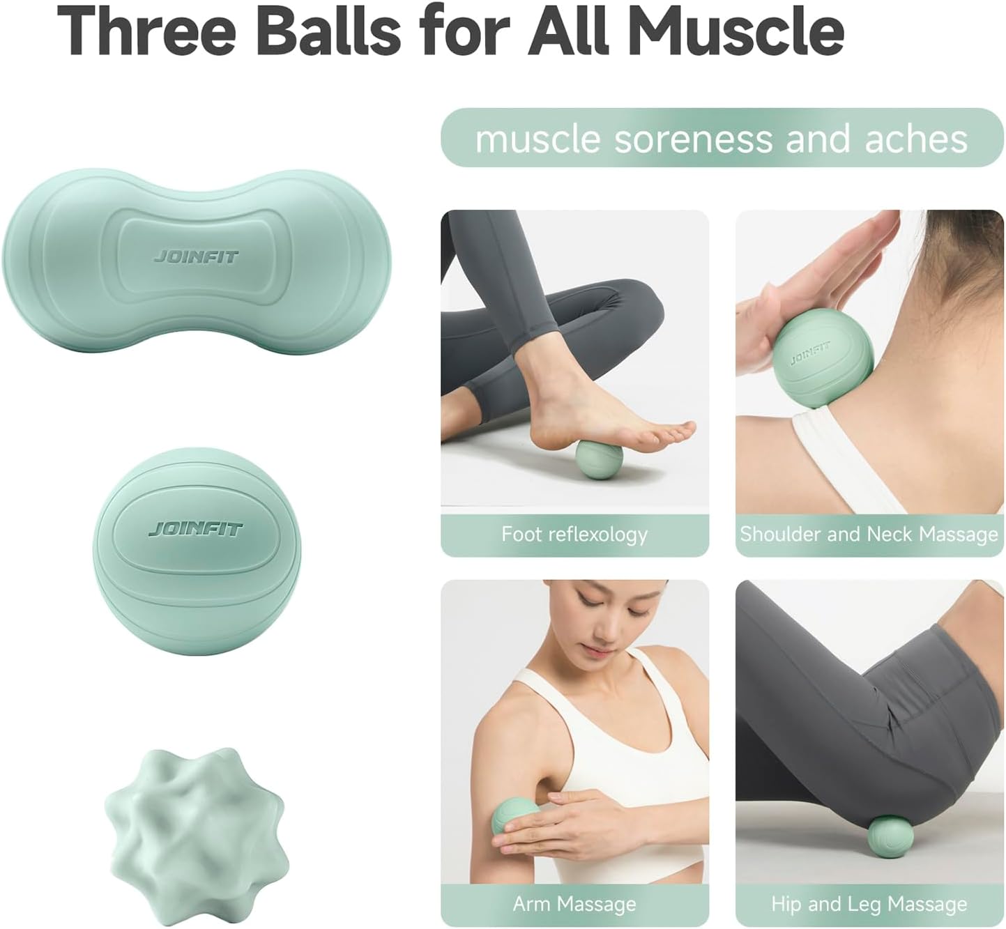 JoinFit Light Blue Massage Therapy Balls Set Spiky Lacrosse Peanut 3pcs NEW