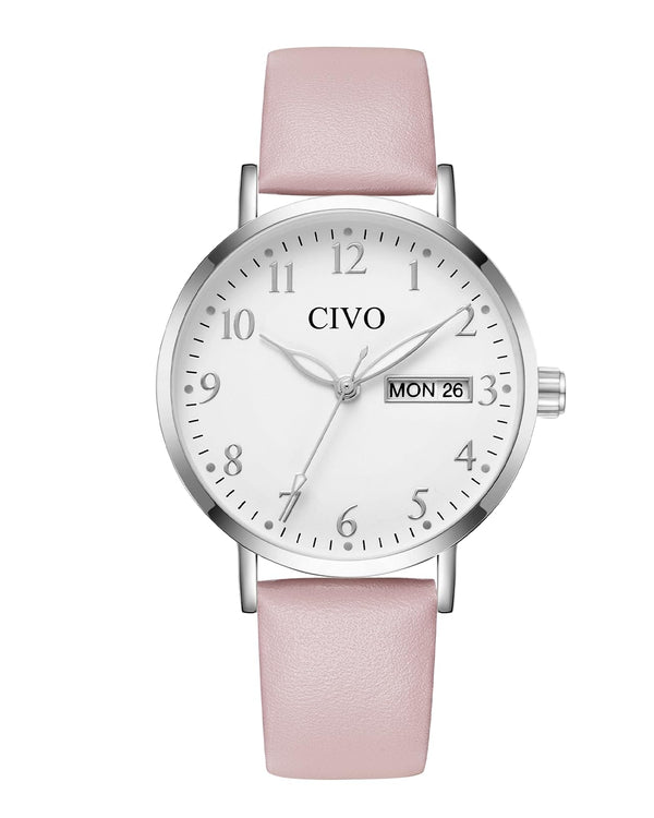 CIVO 35mm Analog Wrist Watch with Large Easy-to-Read Pink Face for Women NEW