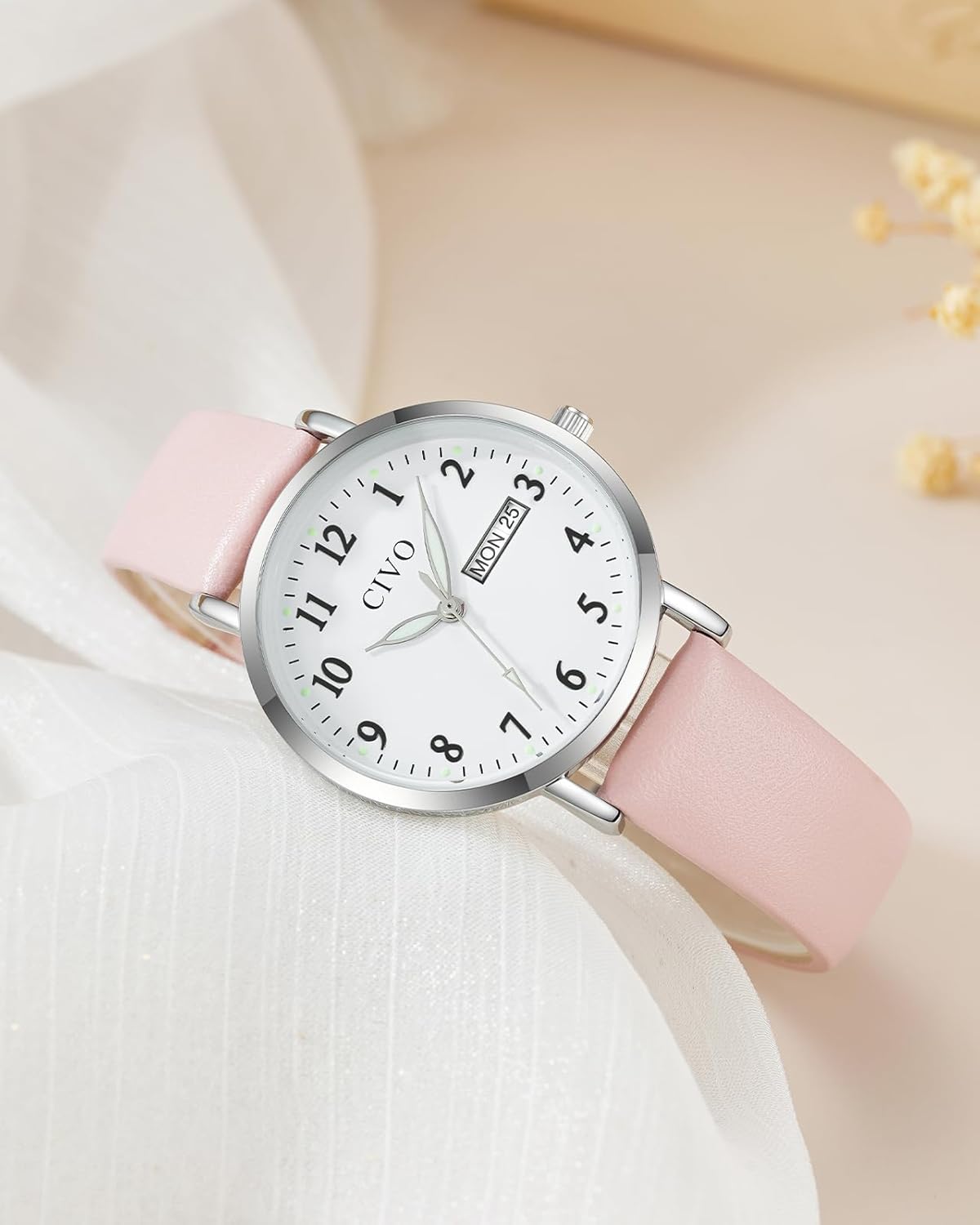 CIVO 35mm Analog Wrist Watch with Large Easy-to-Read Pink Face for Women NEW