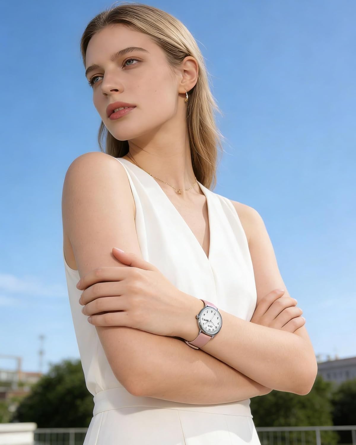CIVO 35mm Analog Wrist Watch with Large Easy-to-Read Pink Face for Women NEW