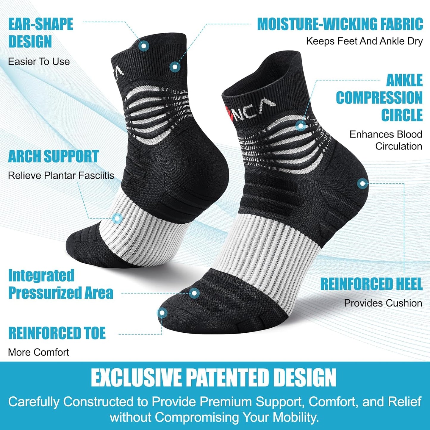 NEENCA Compression Socks for Circulation & Ankle Support Black White Size M NEW