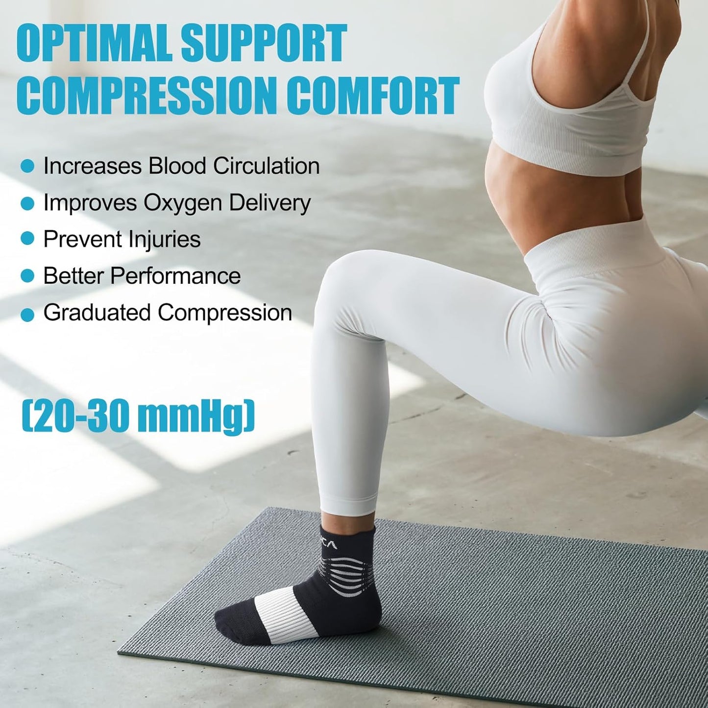 NEENCA Compression Socks for Circulation & Ankle Support Black White Size M NEW