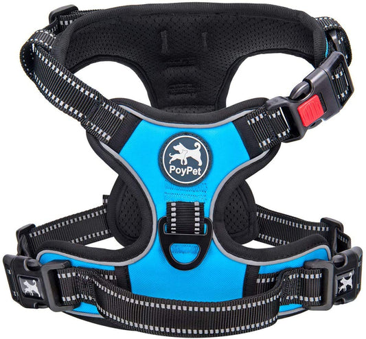 PoyPet Adjustable Blue Dog Vest Harness with Reflective Strips, Medium Size NEW