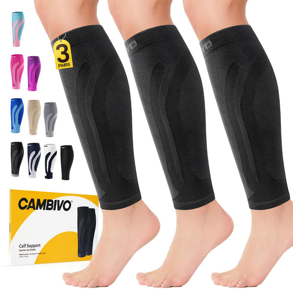 CAMBIVO Calf Compression Sleeves 20-30 mmHg, Black, Large/X-Large NEW