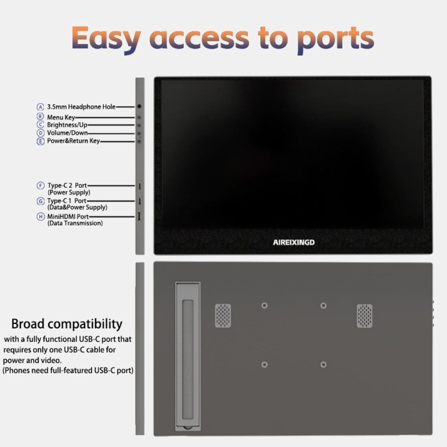 AIREIXINGD 15.6 Monitors Inch Portable Monitor FHD 1080P IPS Computer NEW