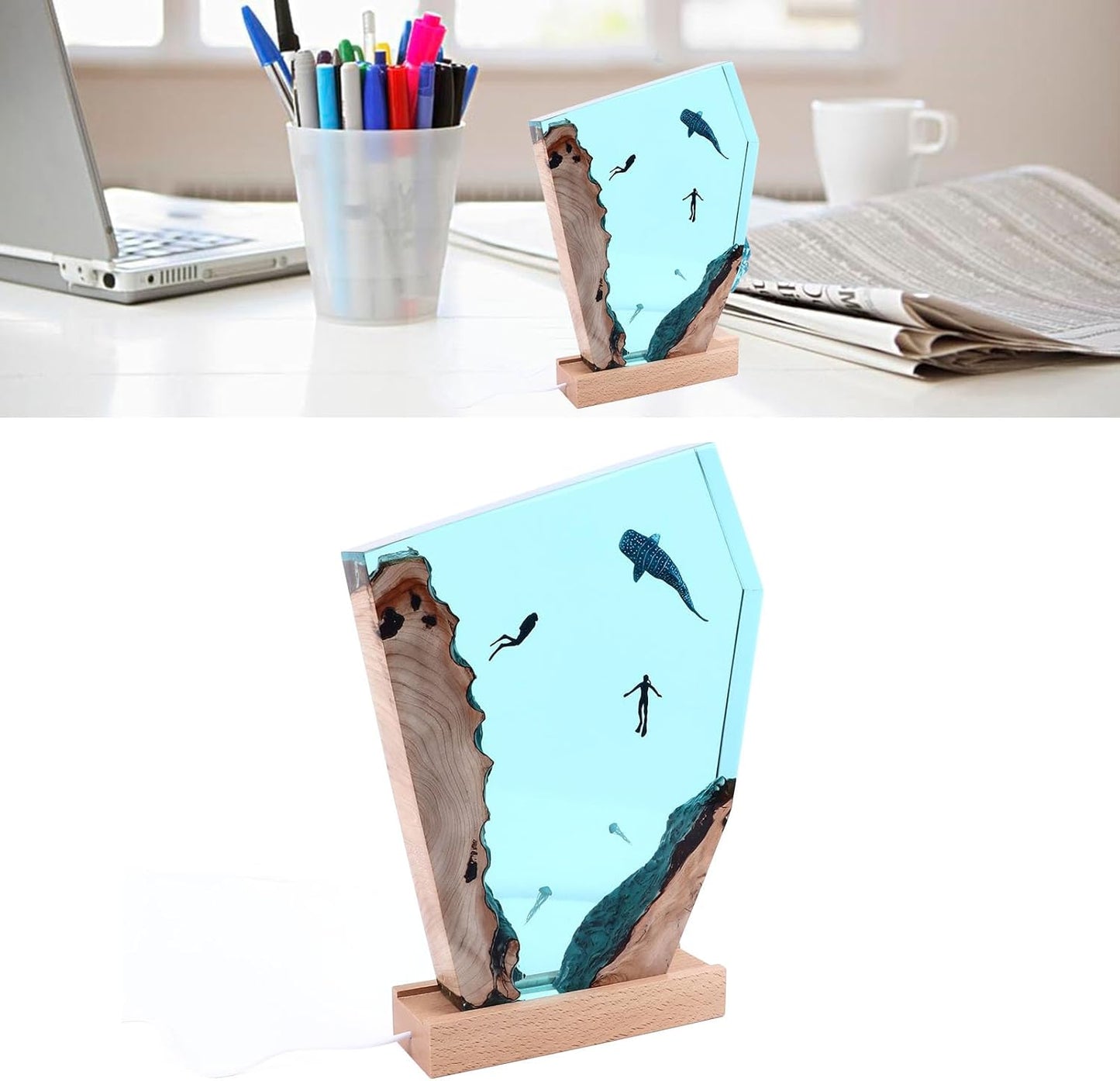 Multicoloured Resin Whale Diver Decorative Night Light Lamp for Home Decor DEMO