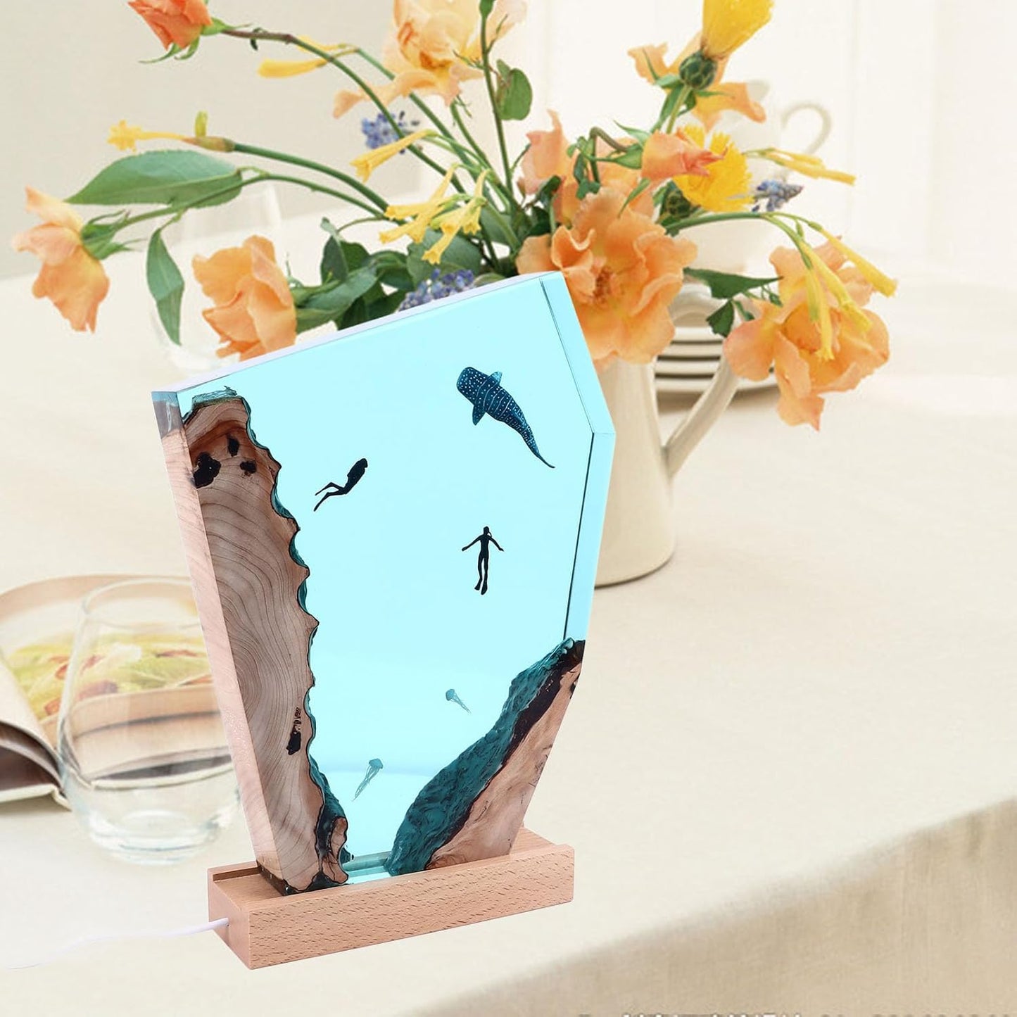 Multicoloured Resin Whale Diver Decorative Night Light Lamp for Home Decor DEMO