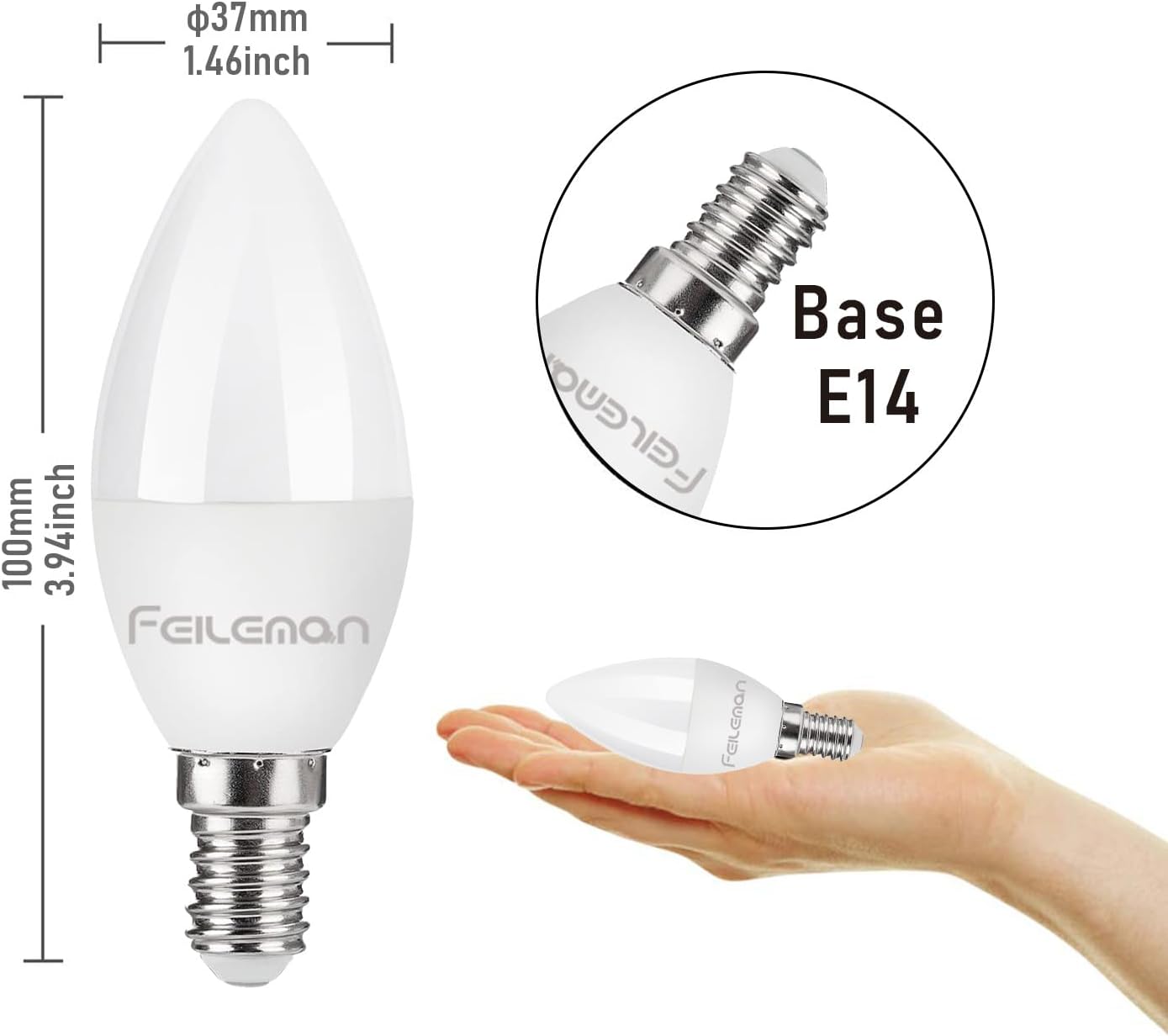 FEILEMAN E14 LED Light Bulbs 8W Super Bright Warm White 3000K for Home DEMO
