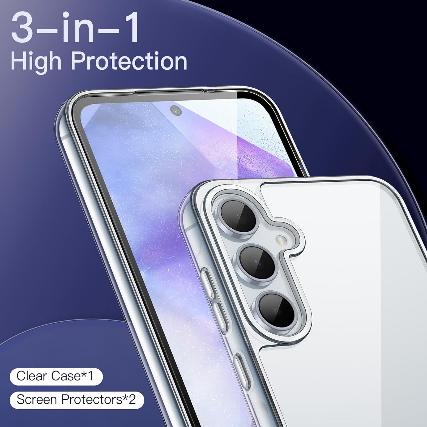 JETech 3-in-1 Phone Cases Case for Samsung Galaxy A55 5G with 2-Pack Screen NEW