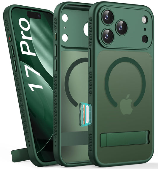 SIXBOX Magnetic Phone Case with Stand Camera Control Green for iPhone 17 Pro NEW