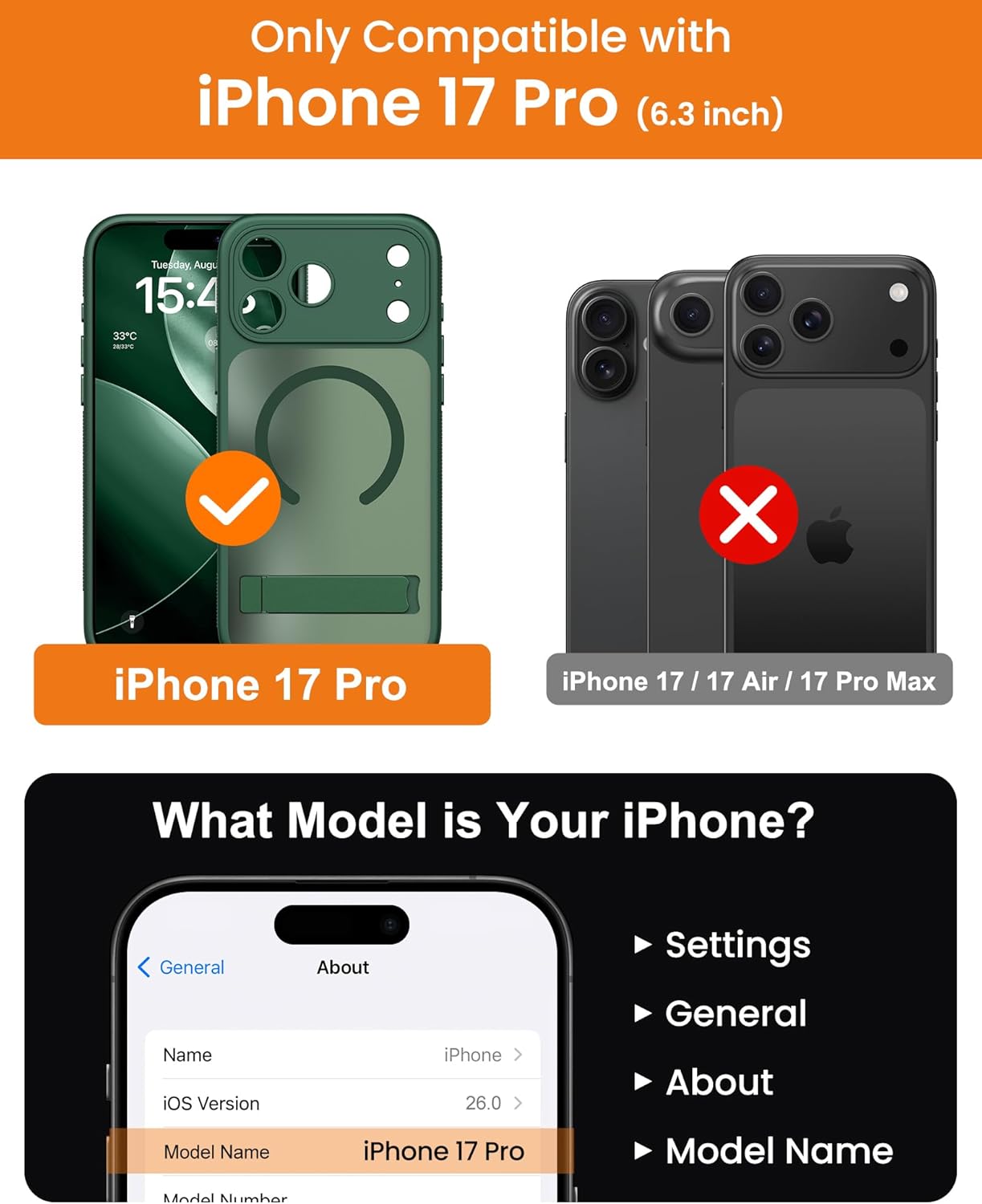 SIXBOX Magnetic Phone Case with Stand Camera Control Green for iPhone 17 Pro NEW