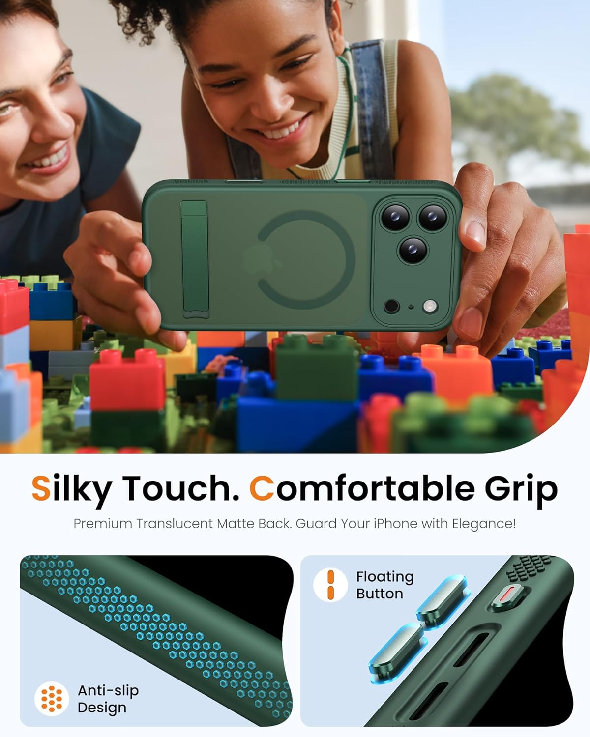 SIXBOX Magnetic Phone Case with Stand Camera Control Green for iPhone 17 Pro NEW