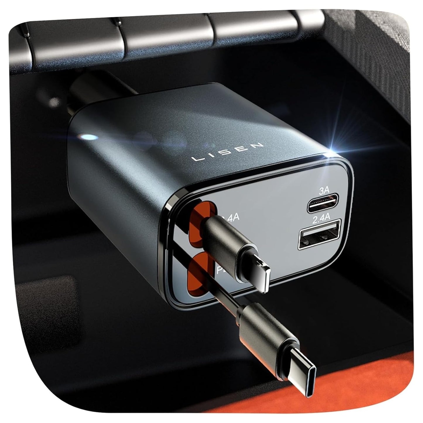 LISEN 84W Car Accessories Retractable Car Charger USB-C Cigarette Lighter NEW