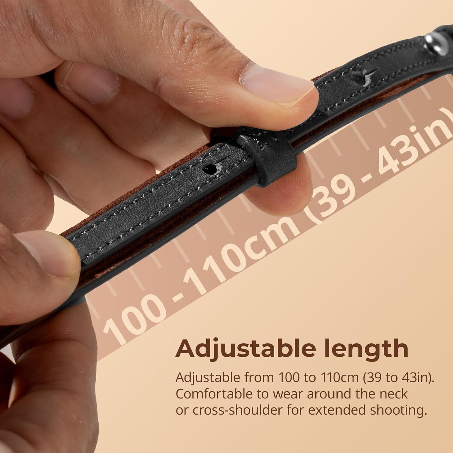 SMALLRIG Universal Leather Camera Shoulder Strap, Adjustable Black Strap NEW