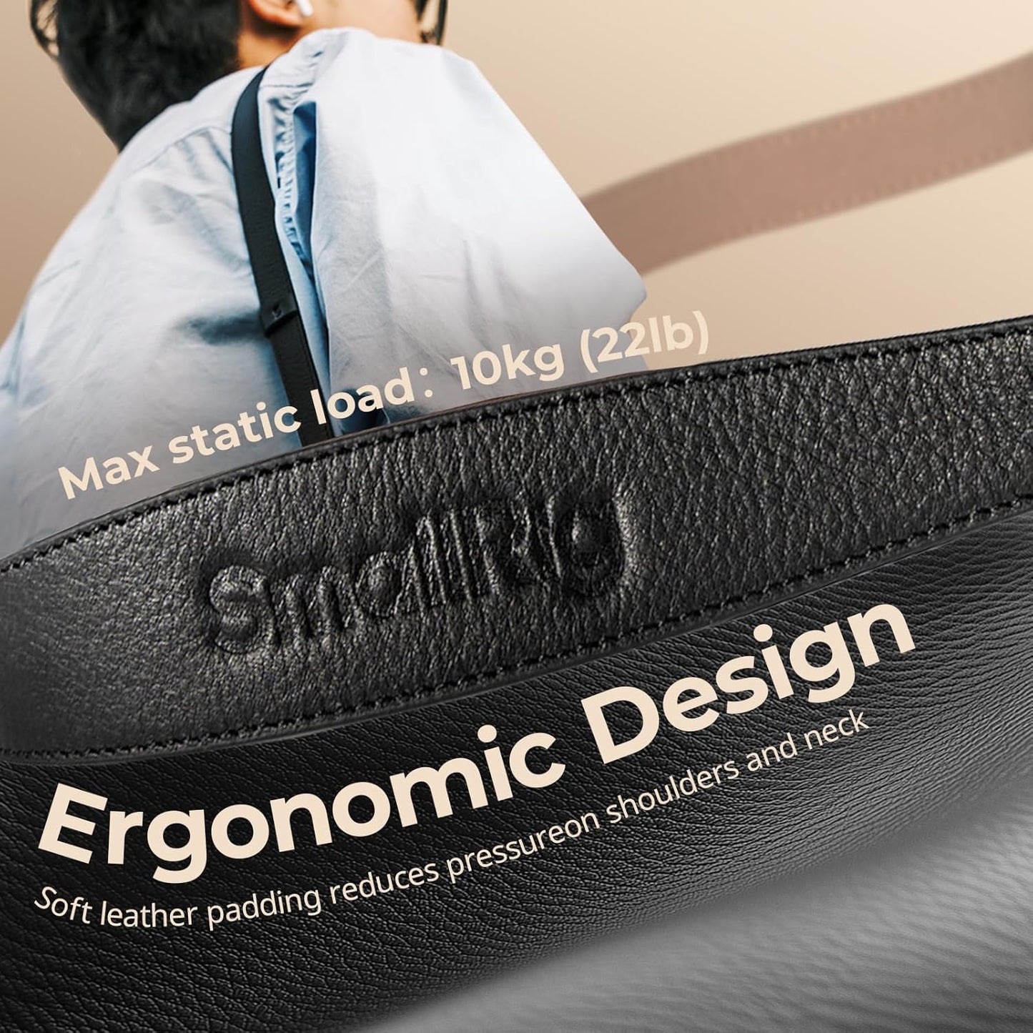 SMALLRIG Universal Leather Camera Shoulder Strap, Adjustable Black Strap NEW