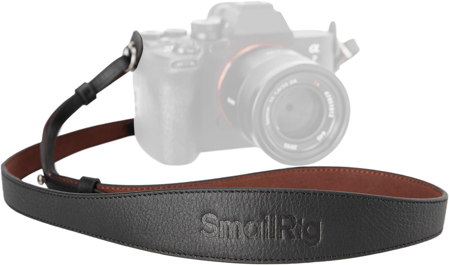 SMALLRIG Universal Leather Camera Shoulder Strap, Adjustable Black Strap NEW