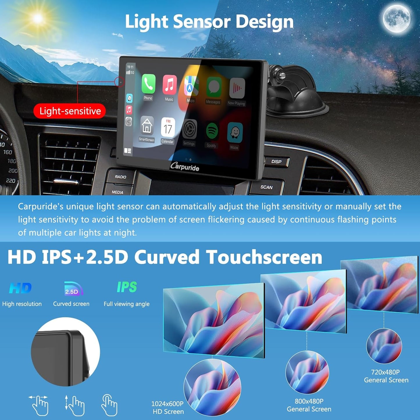 CARPURIDE Wireless Car Electronics Carplay & Android Auto Portable 9" Touch NEW