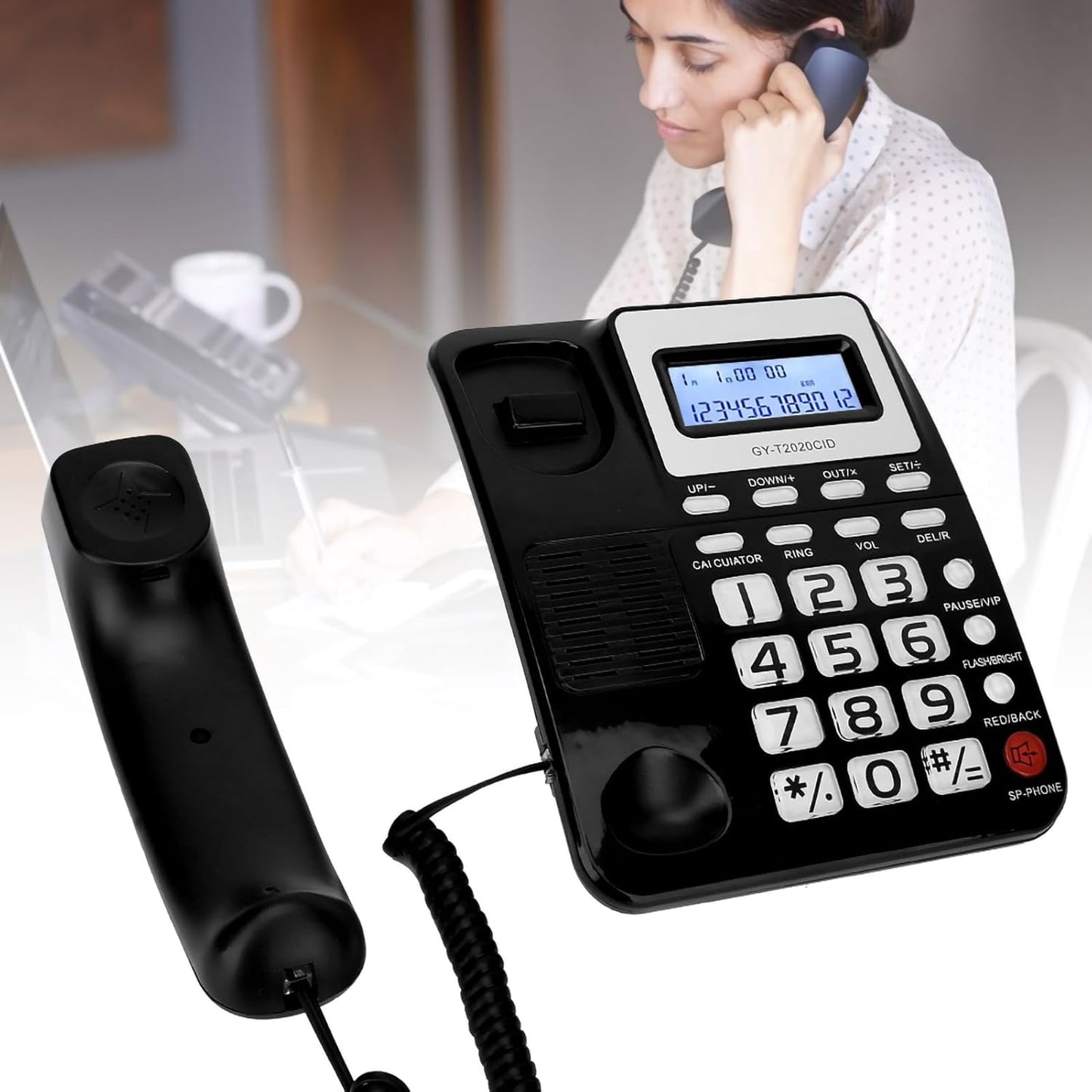 Pashaphone Corded Landline Phone with Speaker, Wired Telephone, Black DEMO