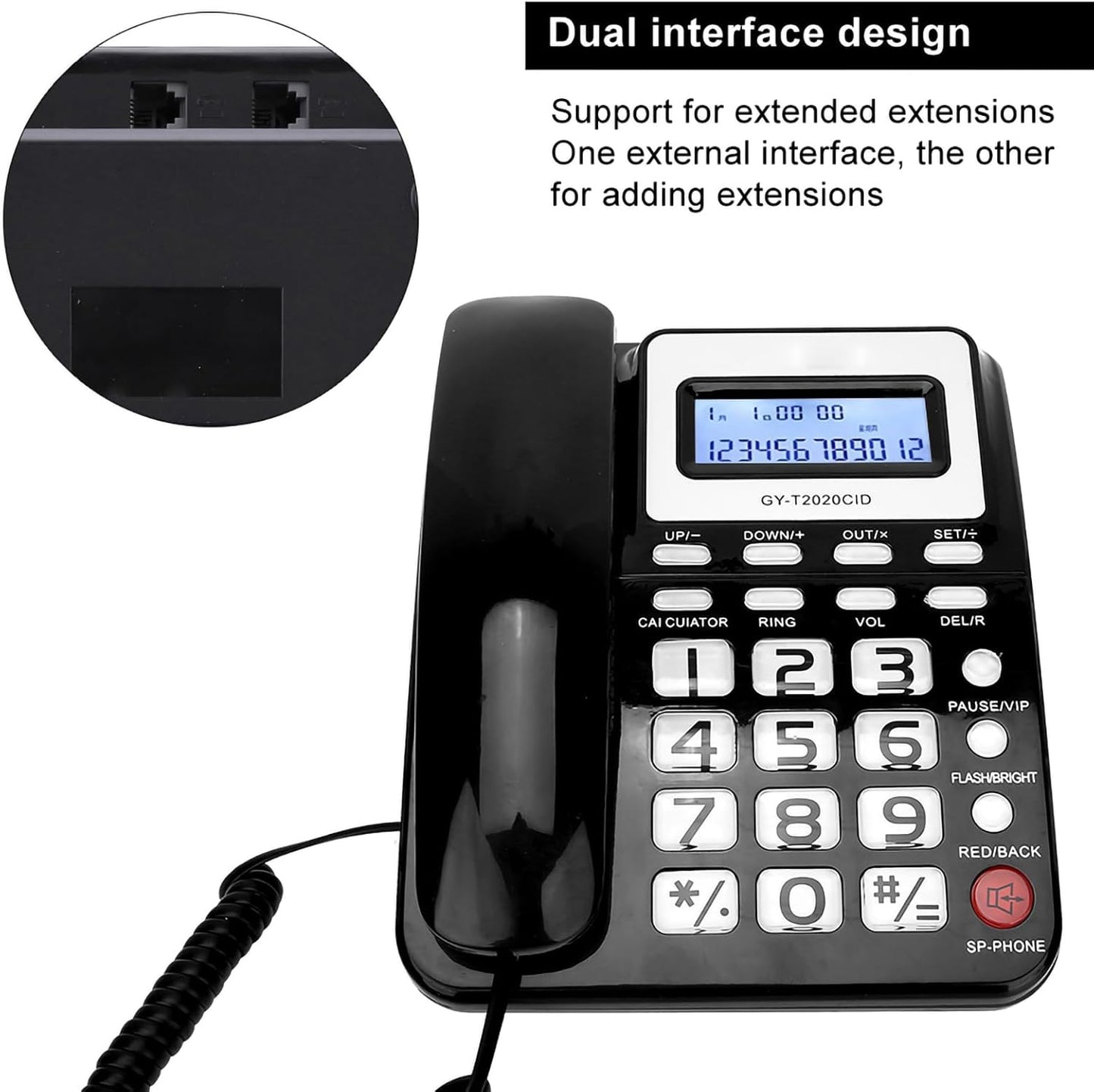 Pashaphone Corded Landline Phone with Speaker, Wired Telephone, Black DEMO