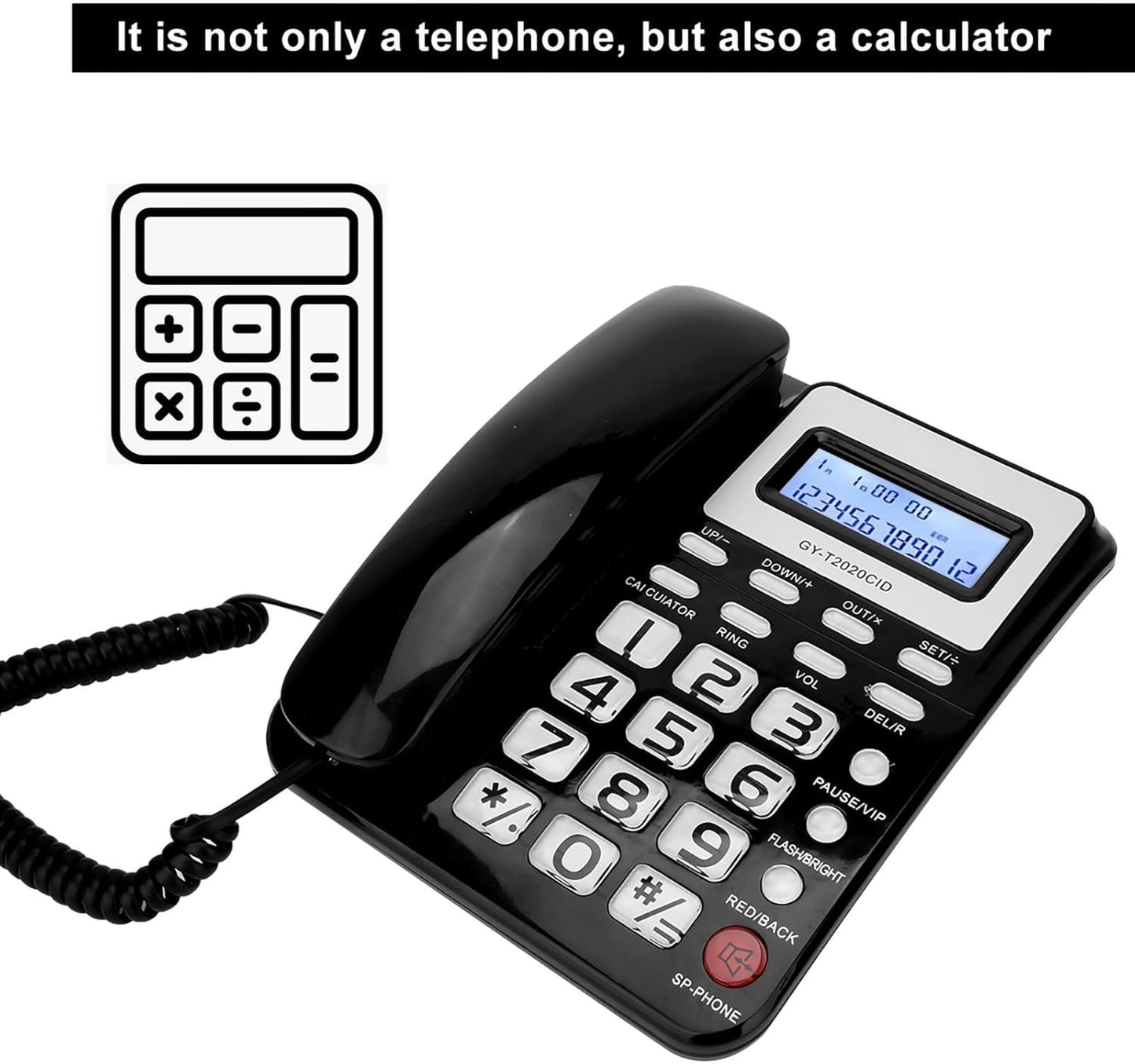 Pashaphone Corded Landline Phone with Speaker, Wired Telephone, Black DEMO