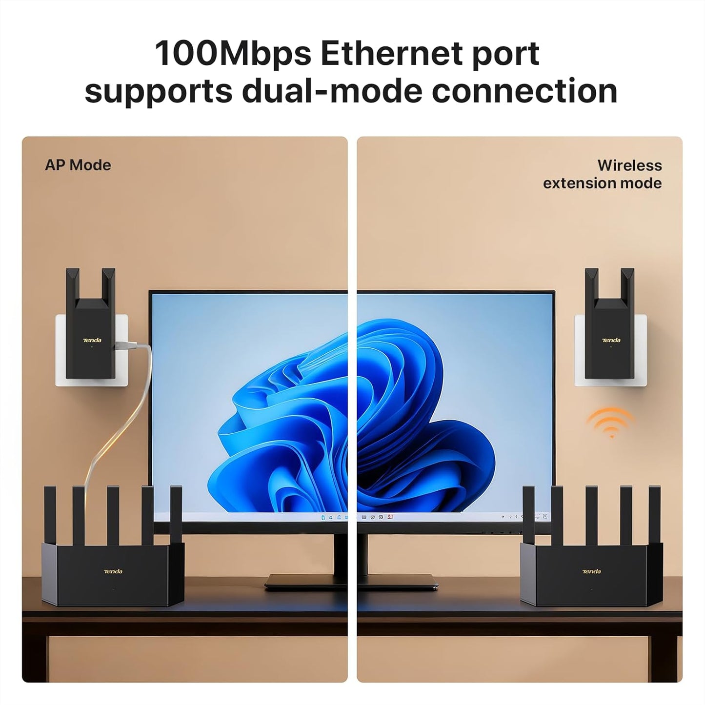 Tenda N300 WiFi Range Extender with Ethernet Port Coverage up to 120 m² DEMO