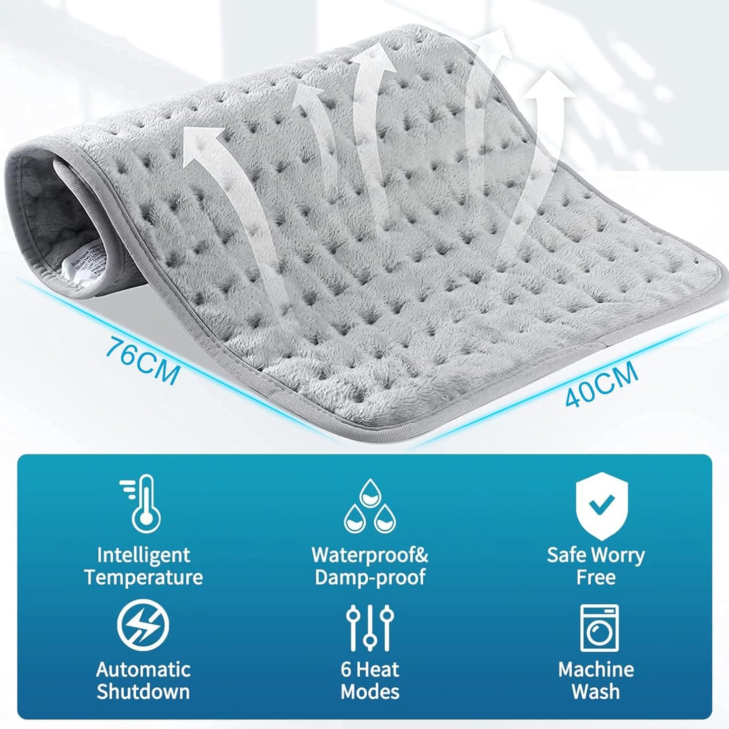 Koreal Grey Electric Heating Pad for Back, Shoulder & Neck Pain Relief Size NEW