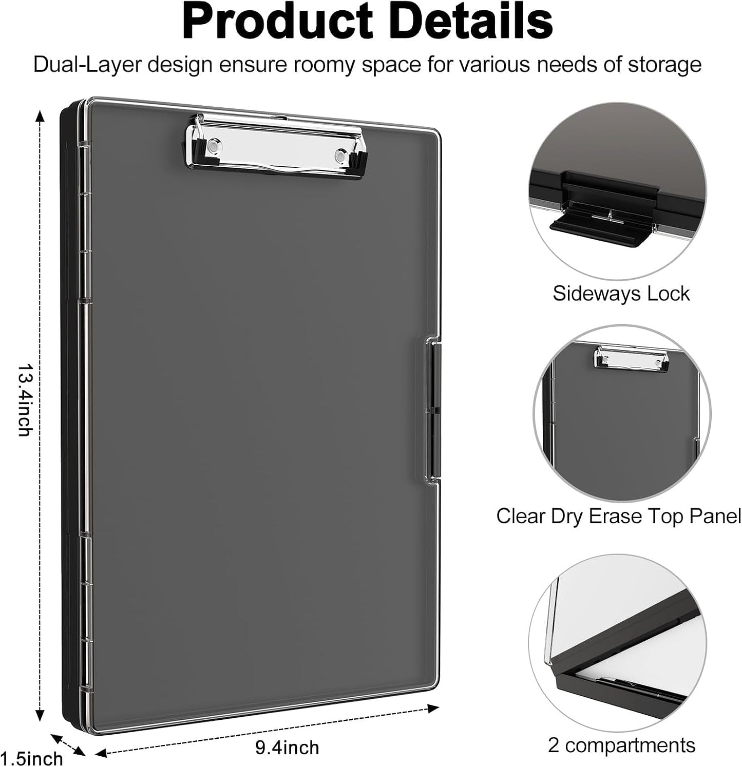 Versatile Black 22"x28" Clipboard with Storage for Filing Products Size NEW