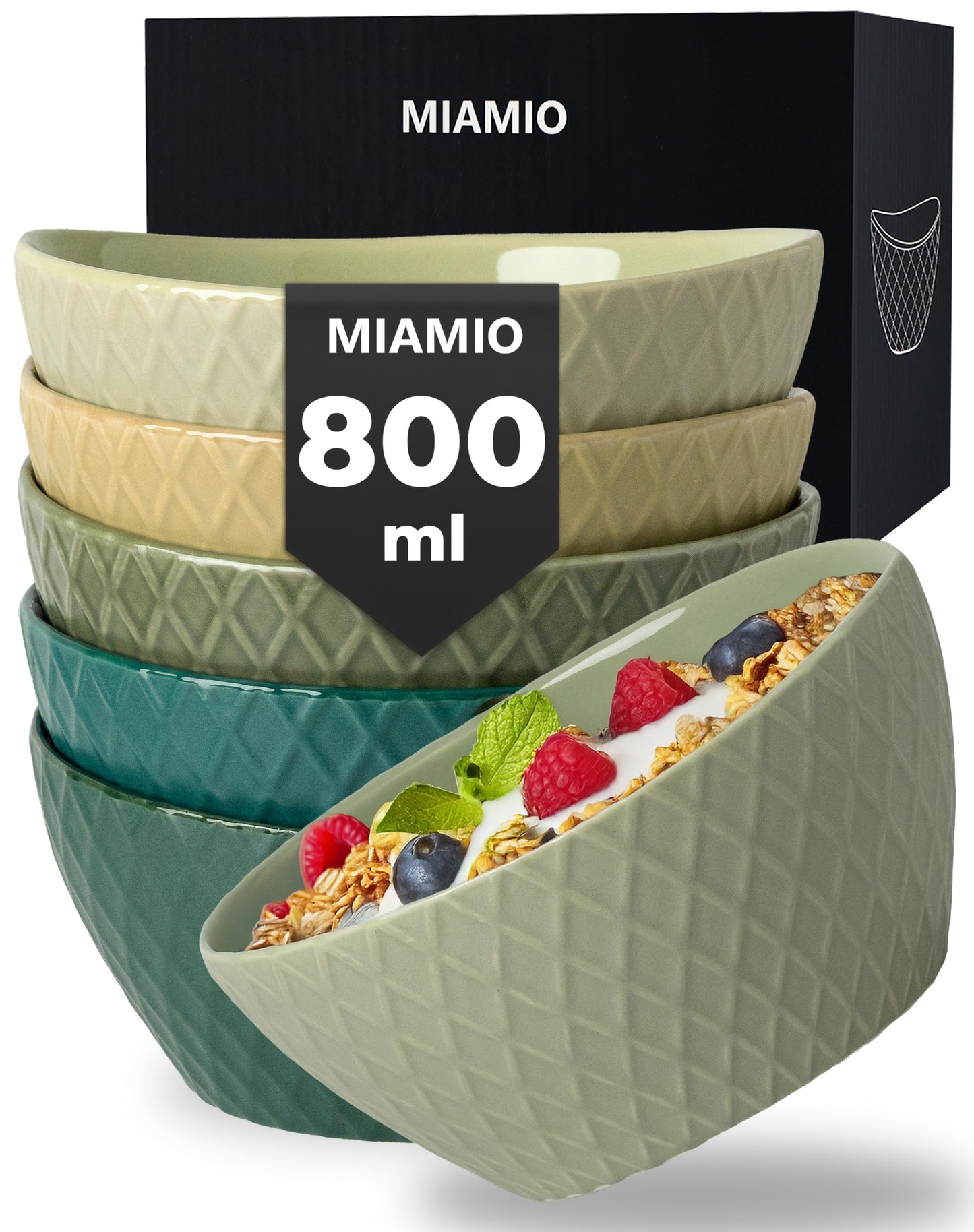 MIAMIO Matte Finish Ceramic Bowl Set in Jungle Green, Small Size, Stylish DEMO