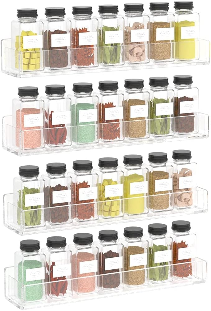 Clear Acrylic Wall Mounted Spice Rack Organizer for Kitchen Storage NEW